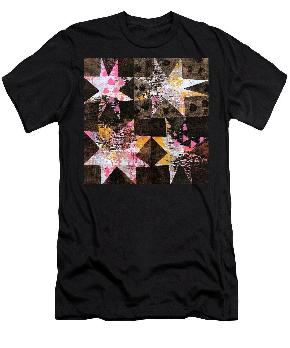 Stars T-Shirt featuring the painting 4 Stars Against Brown by Cyndie Katz