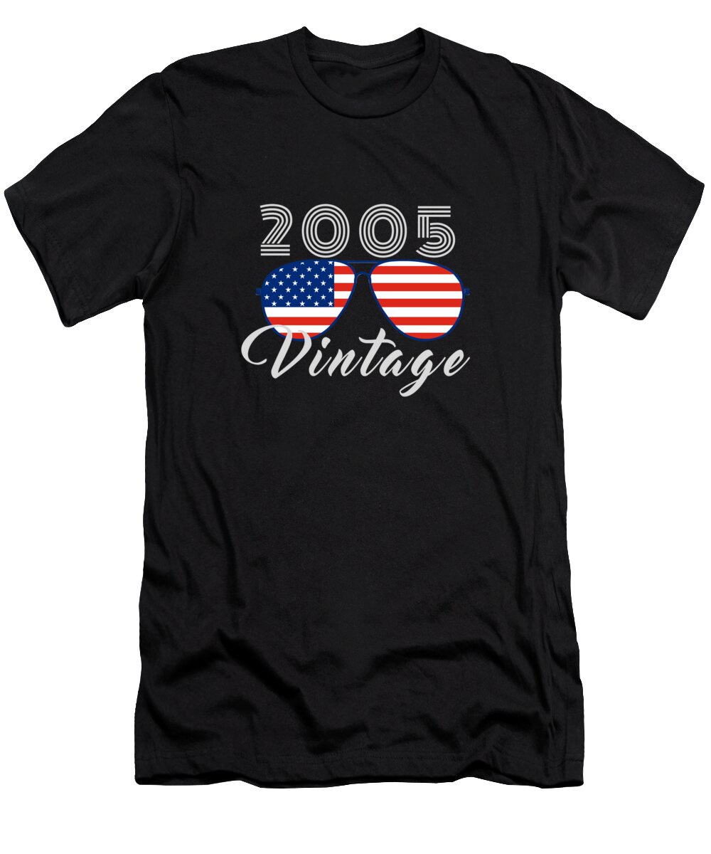 Born In 2005 T-Shirt featuring the digital art Vintage 2005 Cool Sunglasses USA Flag #4 by OrganicFoodEmpire