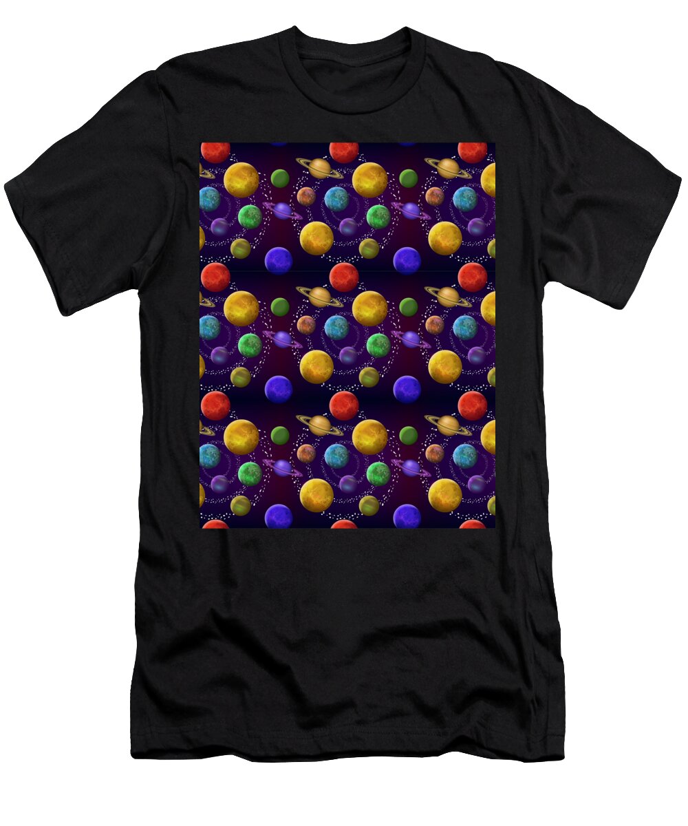 Spaceman T-Shirt featuring the digital art Galaxy Space Pattern Astronaut Planets Rockets #40 by Mister Tee