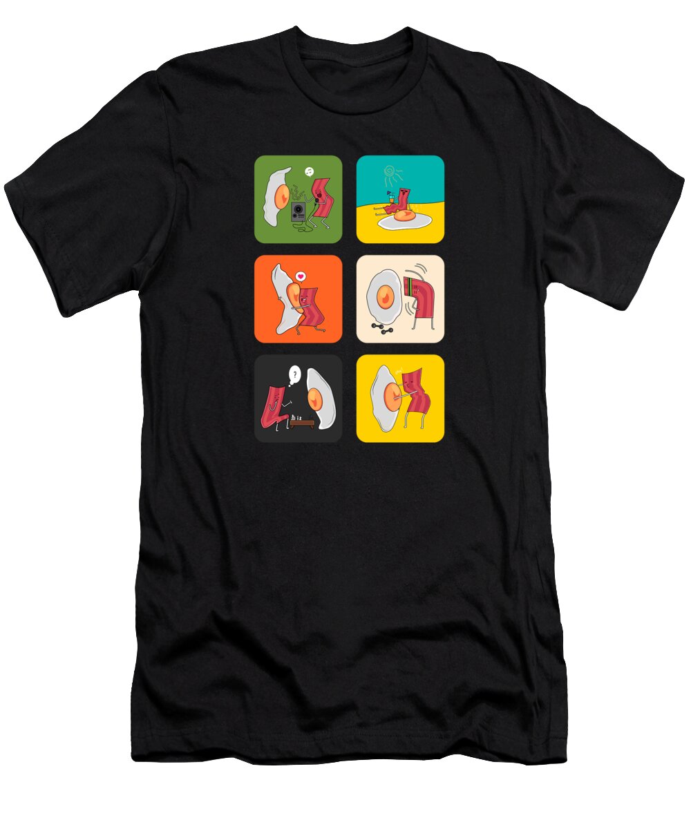 Egg T-Shirt featuring the digital art Bacon Eggs Funny Egg Crispy Breakfast #6 by Toms Tee Store