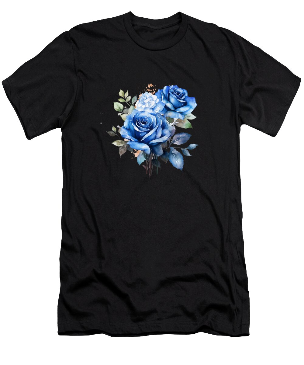 Blossom T-Shirt featuring the digital art Beautiful Blue Rose Floral Blue Flower #6 by Heidi Joyce