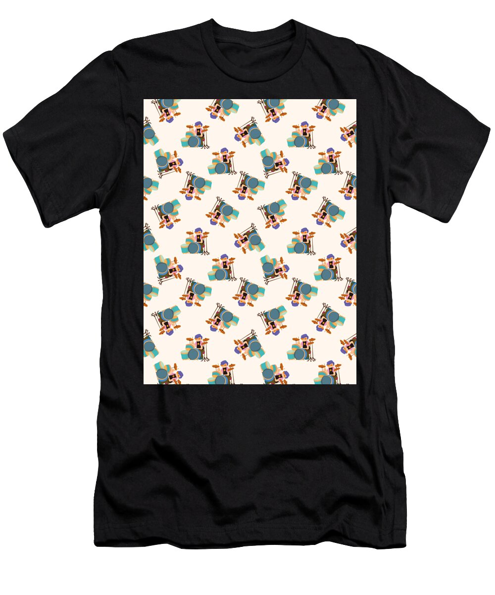 Drummer T-Shirt featuring the digital art Drummer Pattern Drums Musician Percussion Music #6 by Mister Tee