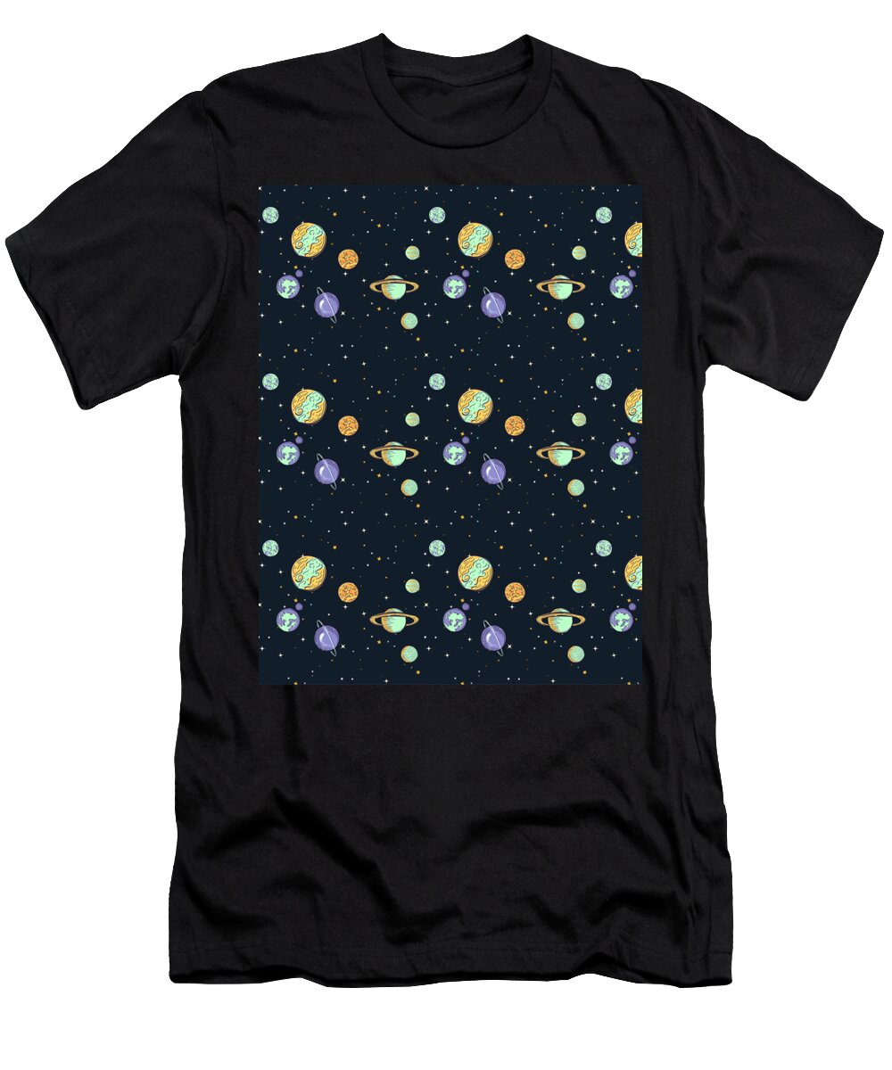 Spaceman T-Shirt featuring the digital art Galaxy Space Pattern Astronaut Planets Rockets #6 by Mister Tee