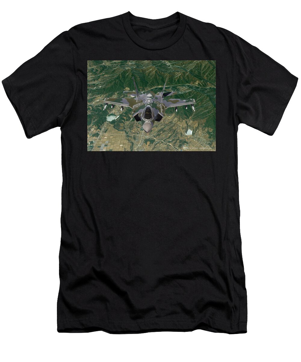 Lightning T-Shirt featuring the digital art 60. ROKAF F-35A Ground Support by Custom Aviation Art