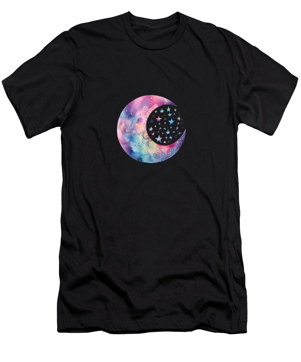 Nebula T-Shirt featuring the digital art Cosmic Moon and Stars Space Galaxy Celestial #8 by Heidi Joyce