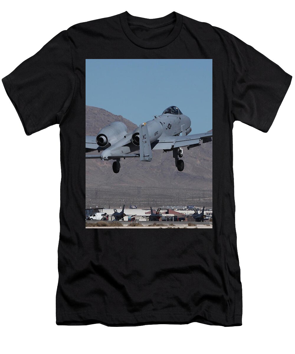 Warthog T-Shirt featuring the photograph KC AFRC A-10 Warthog Departs Nellis by Custom Aviation Art