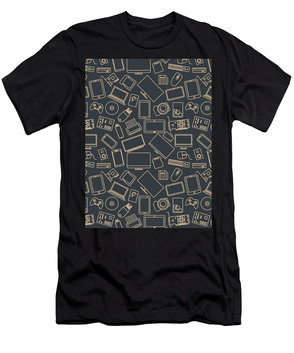 Gamer T-Shirt featuring the digital art Video Games Pattern Gaming Console Computer Play #9 by Mister Tee