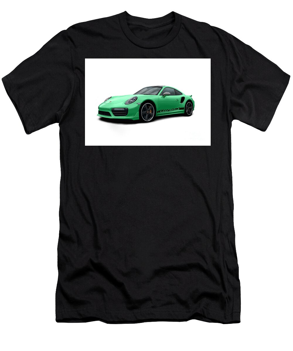 Sports Car T-Shirt featuring the digital art 911 Turbo S Green by Moospeed Art