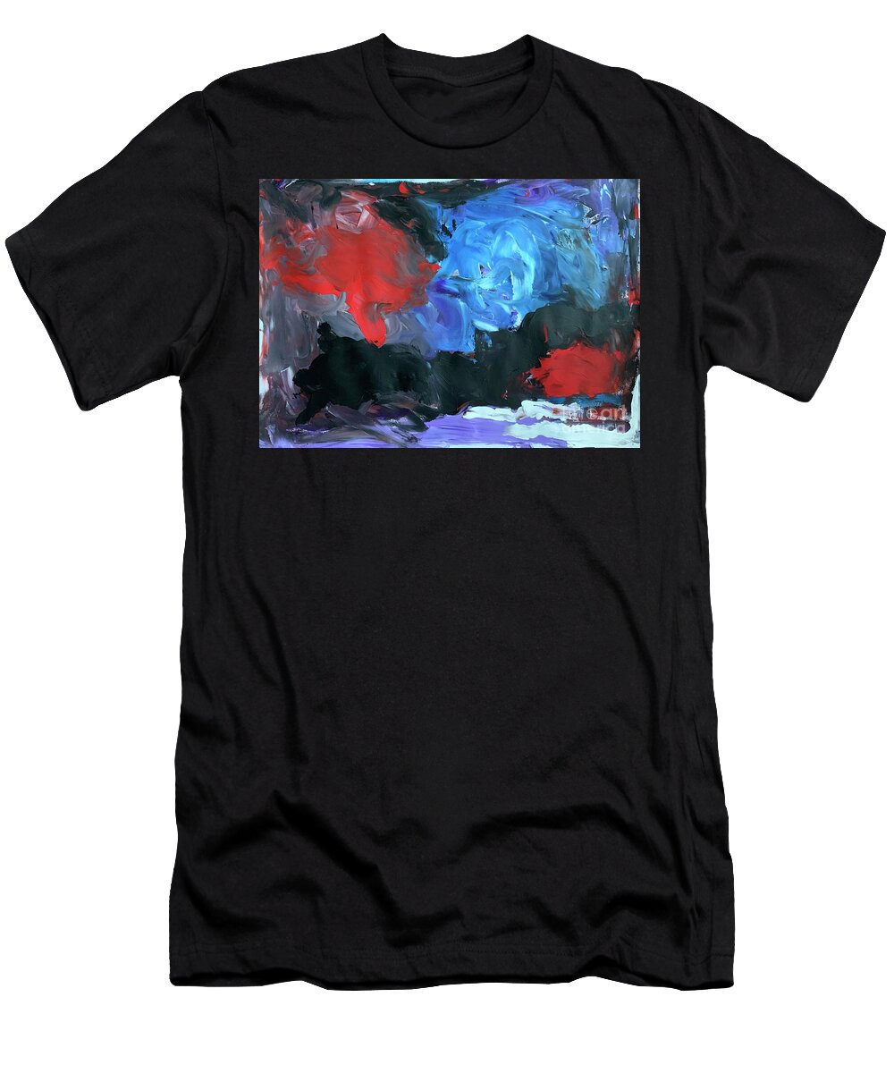 Abstract T-Shirt featuring the painting A Magical Storm of Colours on the Horizon by Denise Morgan