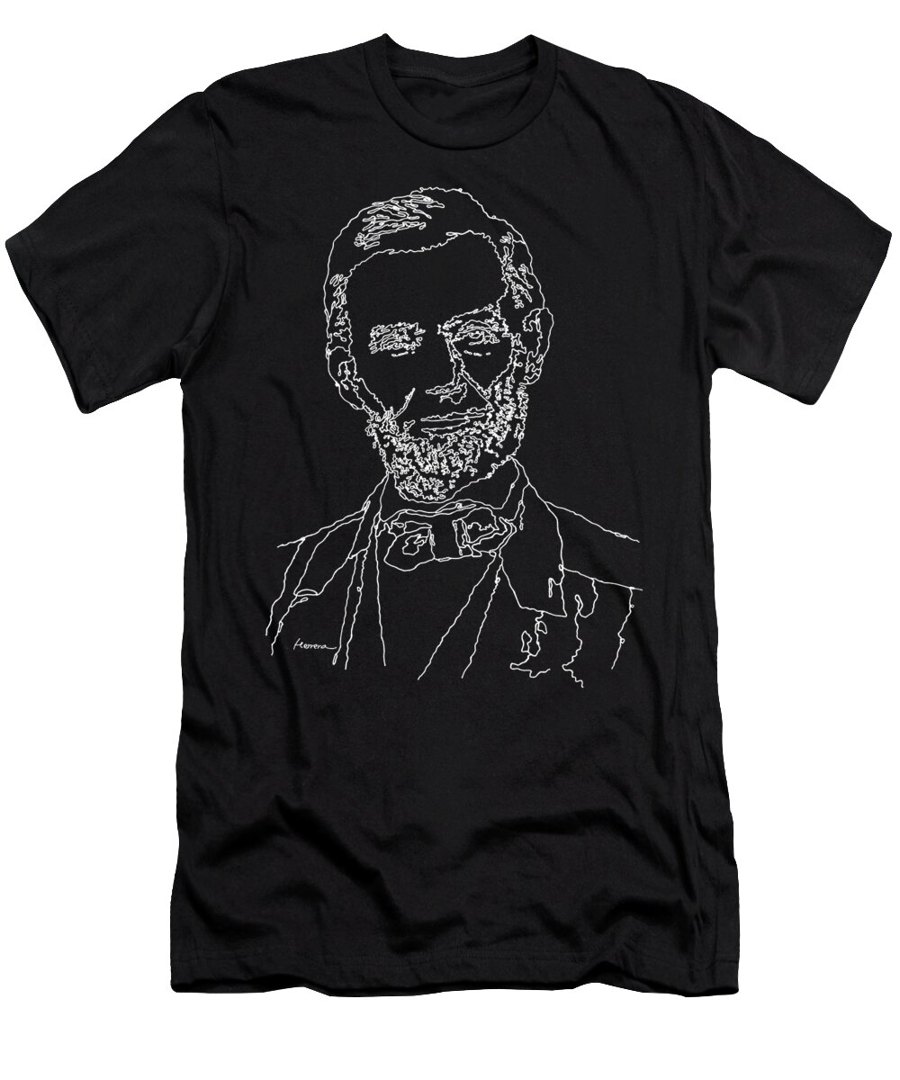 Braham T-Shirt featuring the painting Abraham Lincoln Drawing on black by Hailey E Herrera