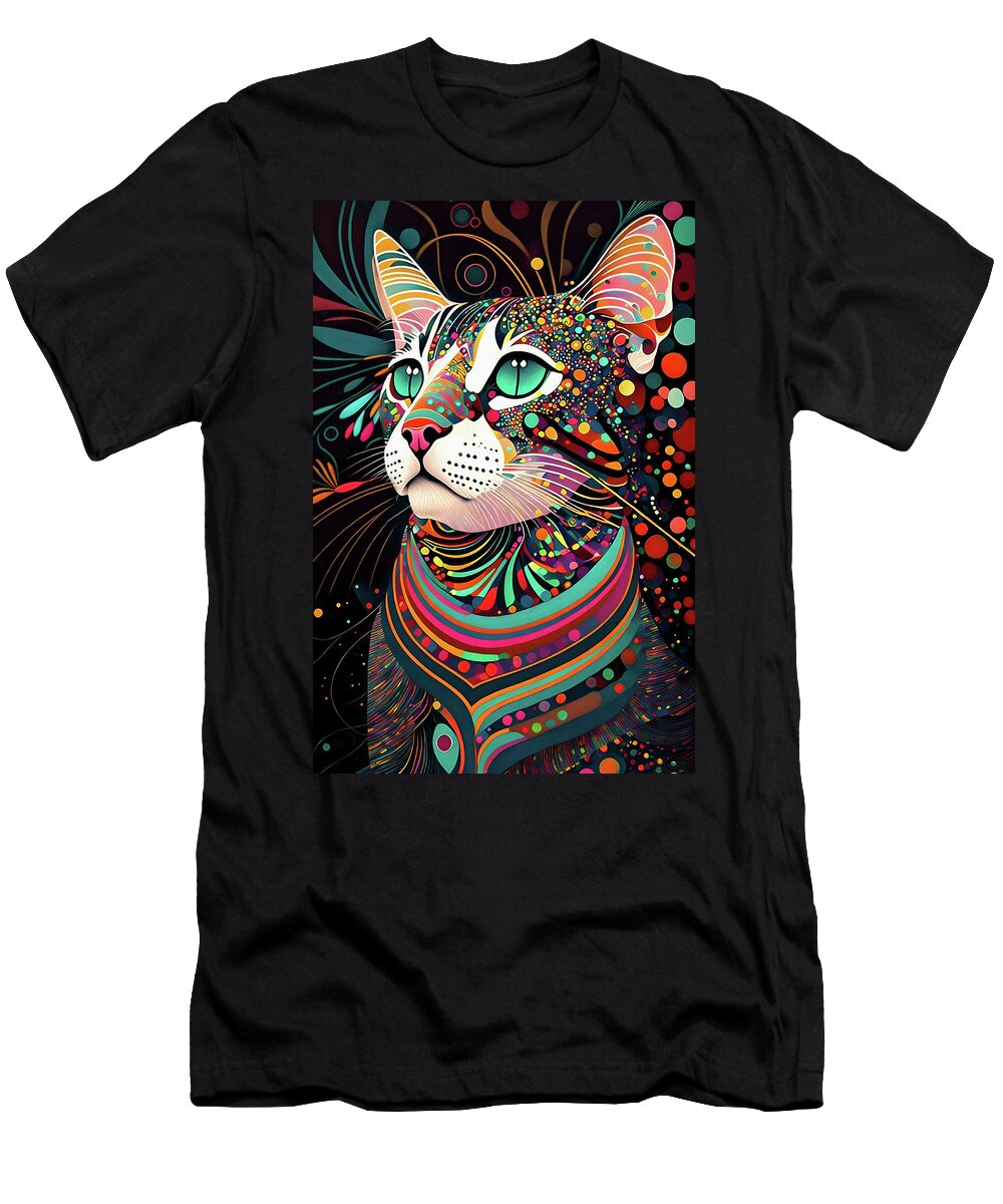 Abstract Cats T-Shirt featuring the digital art Abstract Colorful Cat by Peggy Collins