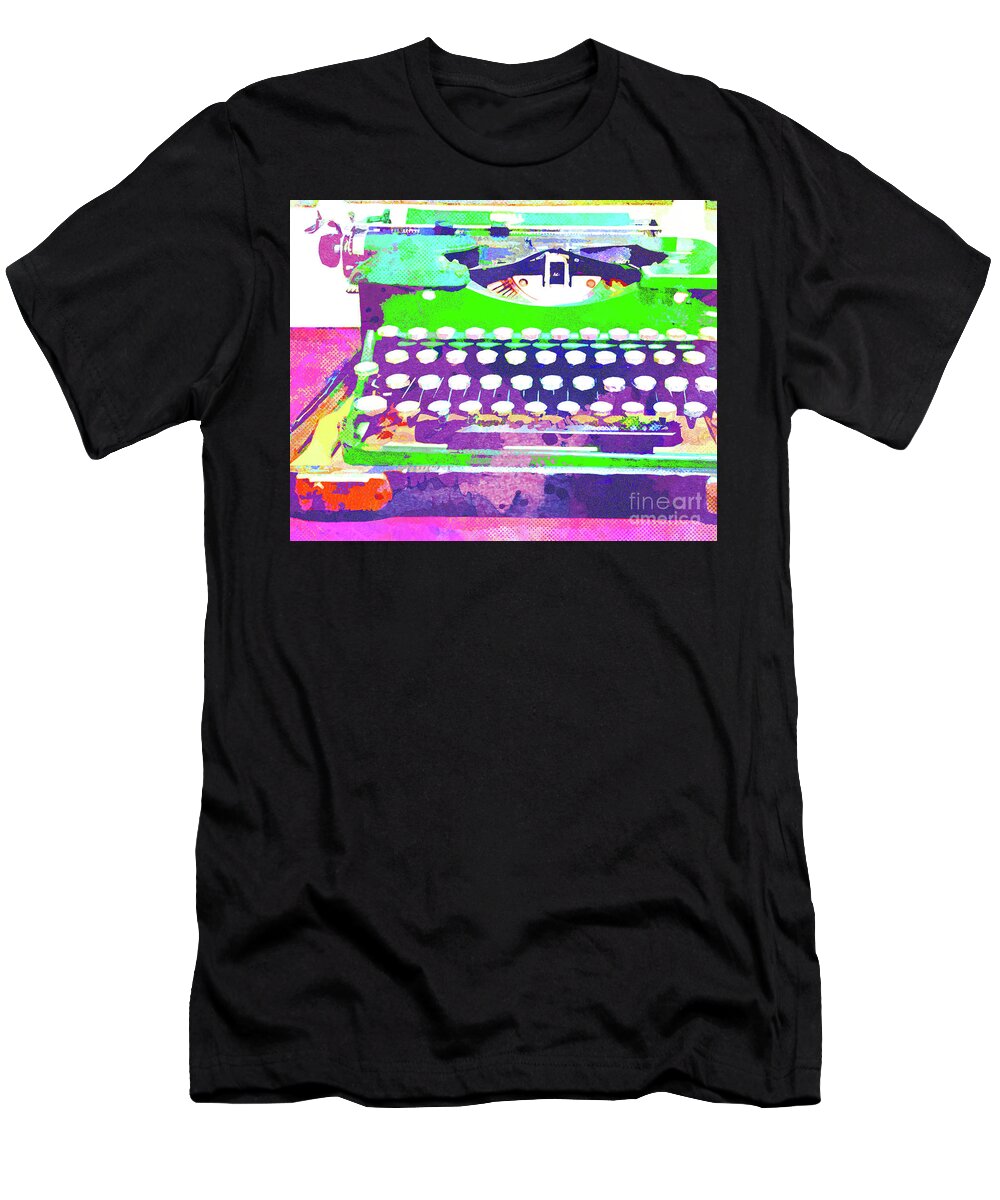 Typewriter T-Shirt featuring the mixed media Abstract Watercolor - VintageTypewriter by Chris Andruskiewicz