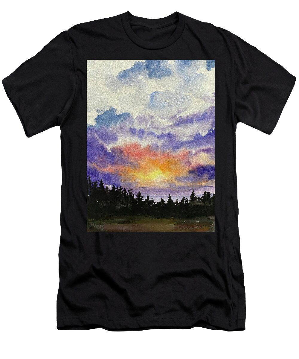  T-Shirt featuring the painting Acadia Sunset by Kellie Chasse