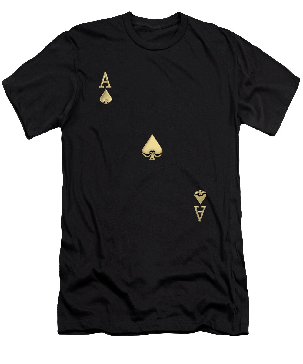 'gamble' Collection By Serge Averbukh T-Shirt featuring the digital art Ace of Spades in Gold on Black  by Serge Averbukh