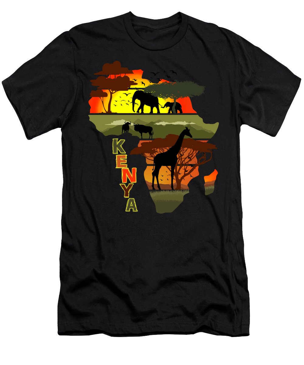 Africa T-Shirt featuring the digital art Africa Animals Sunset Kenya by Filip Schpindel