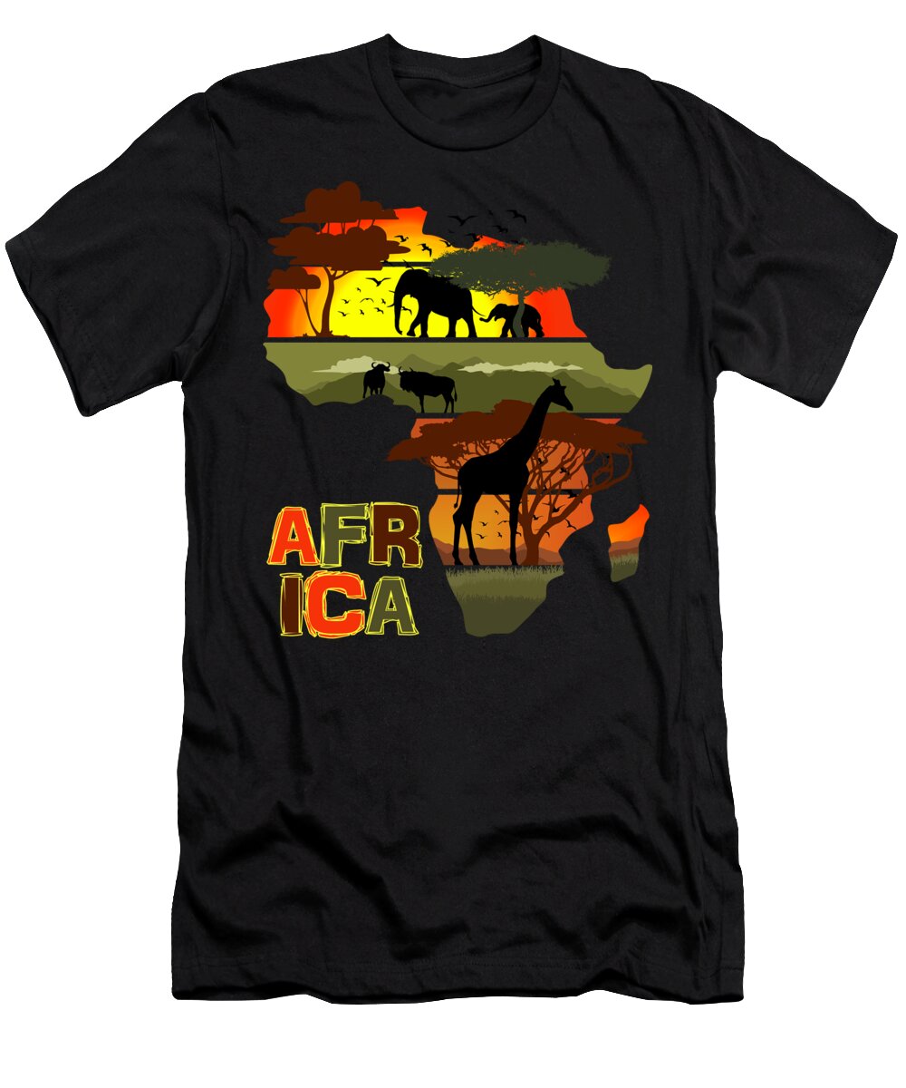 Africa T-Shirt featuring the digital art Africa Sunset Africa Text by Filip Schpindel