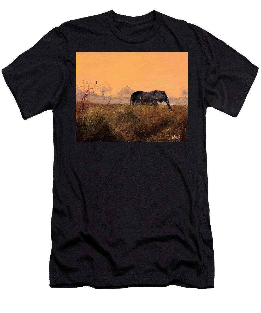 Elephant T-Shirt featuring the painting African Elephant on the plains by Walt Maes