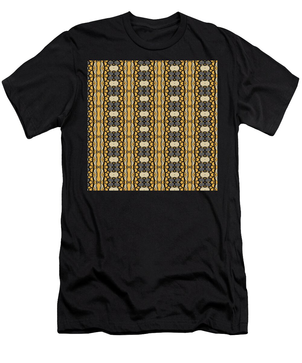 African T-Shirt featuring the digital art African Leaf Strip Print Gray and Gold by Sand And Chi