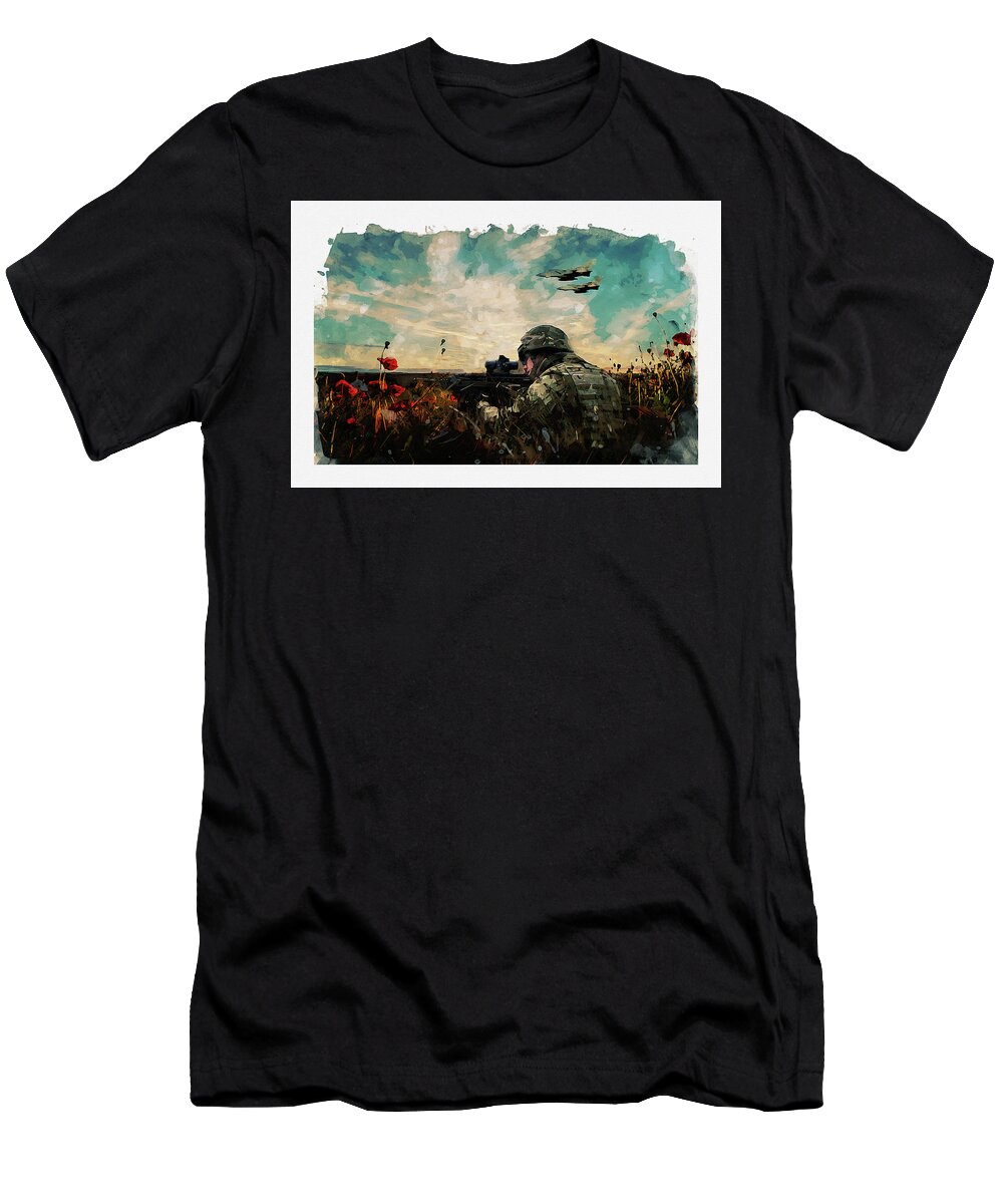 Soldier Poppy T-Shirt featuring the digital art Aim Sure by Airpower Art