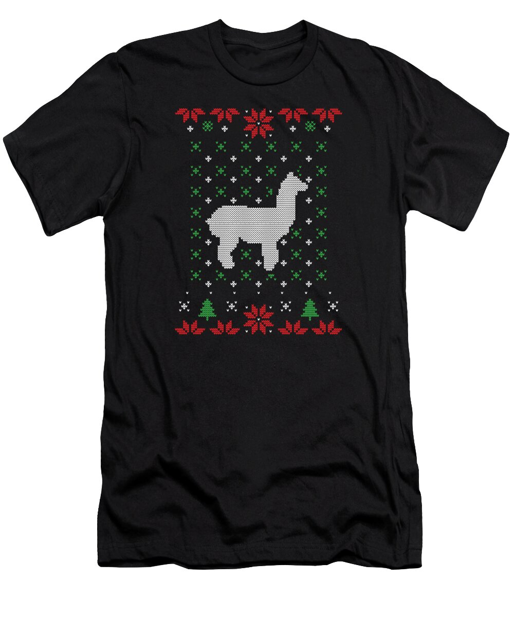 Alpaca T-Shirt featuring the digital art Alpaca Ugly Christmas Sweater by Me