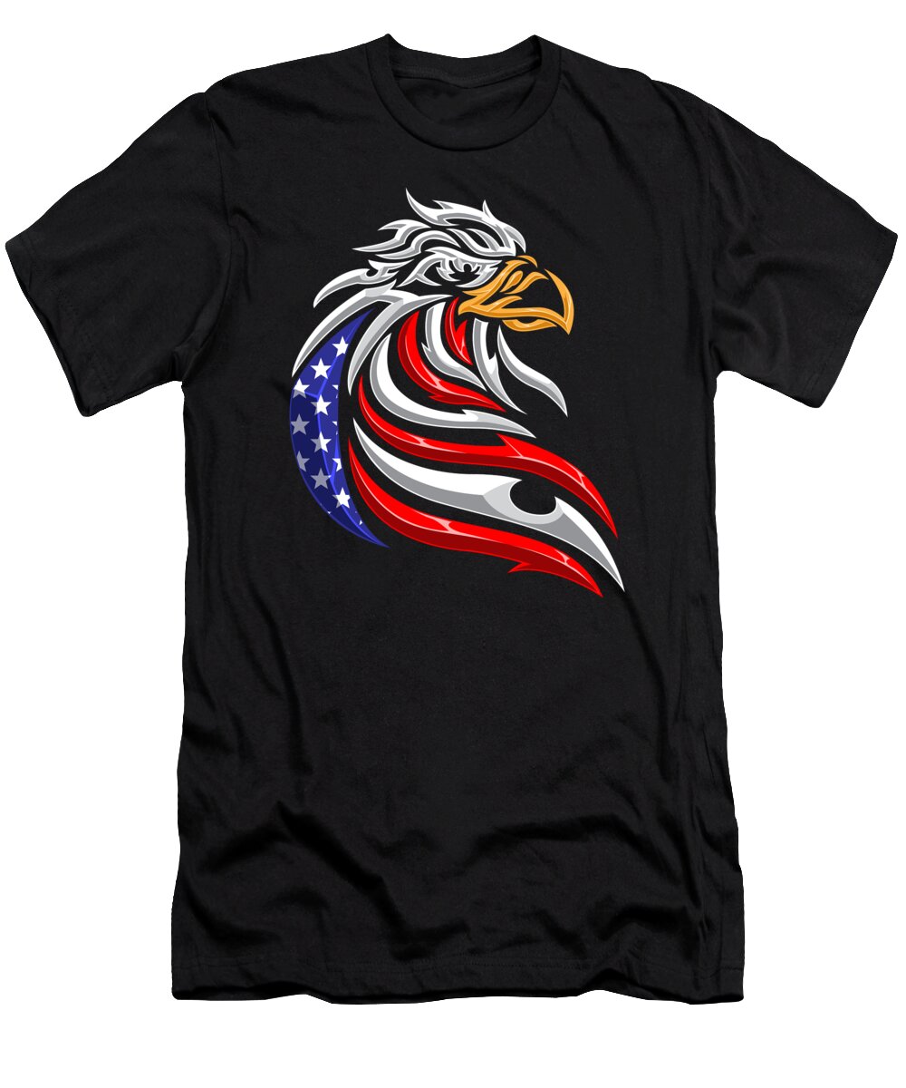 Bird Of Prey T-Shirt featuring the digital art American Eagle Tribal USA Flag Bird Of Prey by Mister Tee