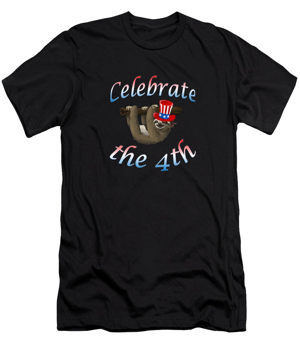 American Sloth T-Shirt featuring the digital art American Sloth Celebrate the 4th by Ali Baucom