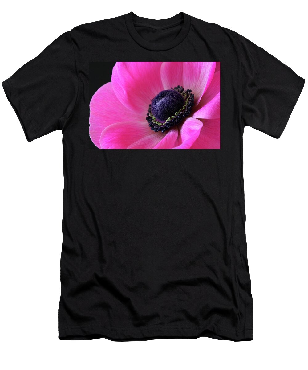 Macro T-Shirt featuring the photograph Anemone Pink by Julie Powell