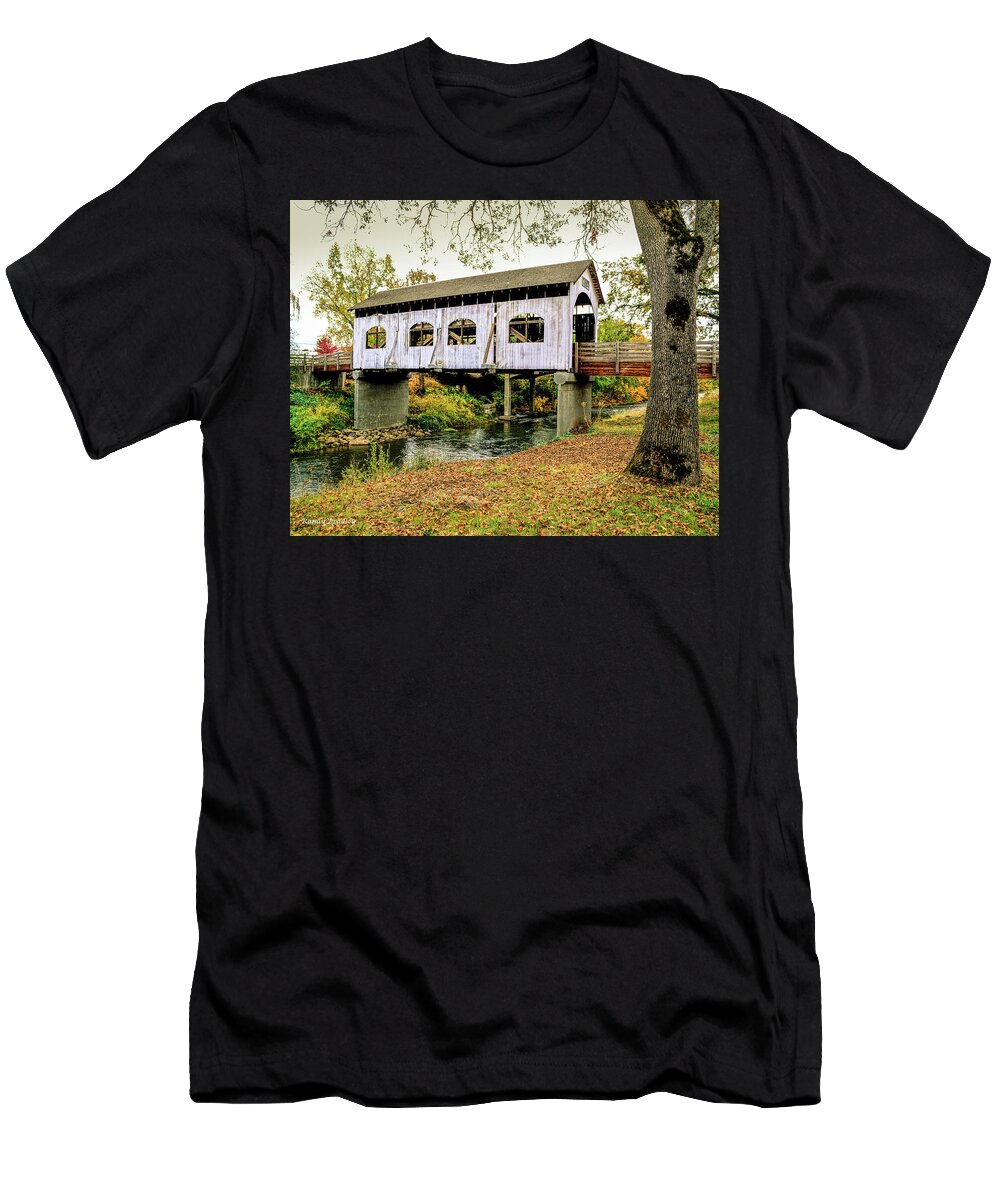 Covered Bridge T-Shirt featuring the photograph Antelope Creek Bridge by Randy Bradley