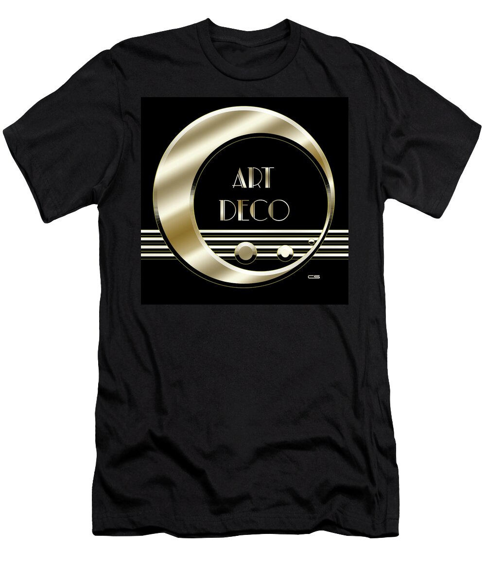Artdeco Logo Gold T-Shirt featuring the digital art Art Deco Logo - Black and Gold by Chuck Staley
