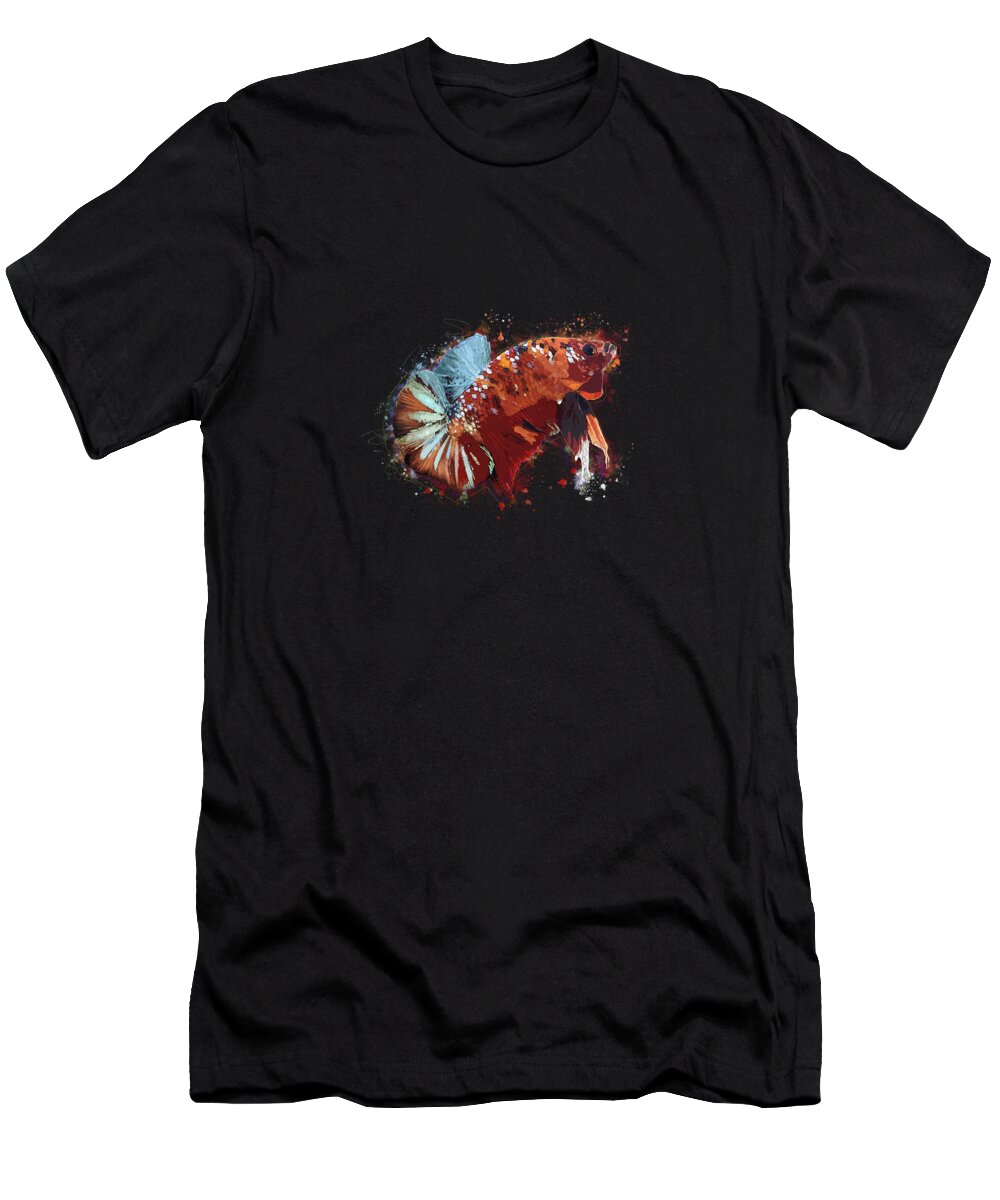 Artistic T-Shirt featuring the digital art Artistic Brown Multicolor Betta Fish by Sambel Pedes