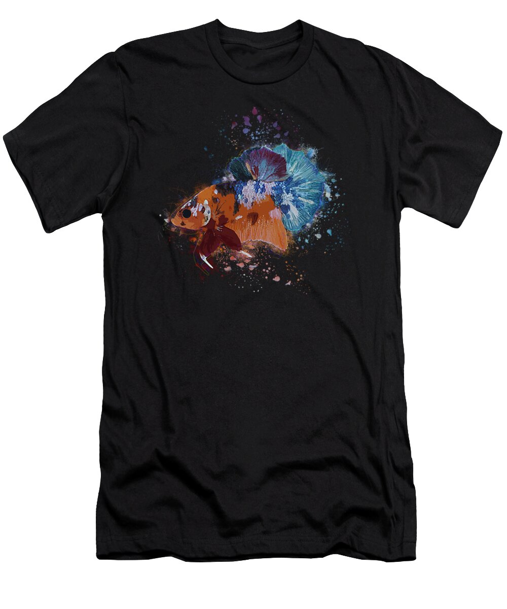 Artistic T-Shirt featuring the digital art Artistic Orange Multicolor Betta Fish by Sambel Pedes