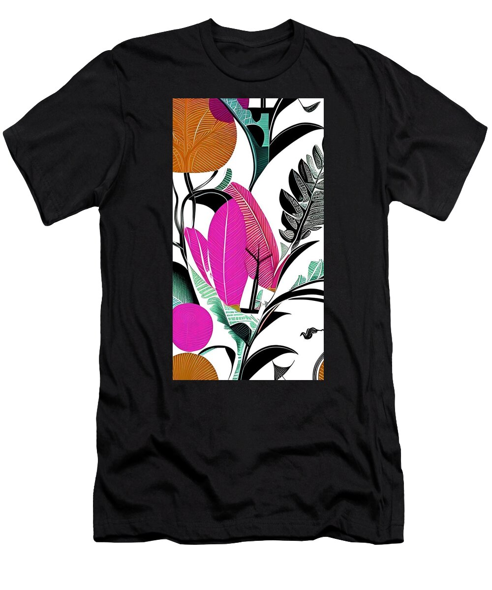 Botanical T-Shirt featuring the digital art Artsy Botanical - maroon turquoise ginger brown fucshia art and home decor by Bonnie Bruno