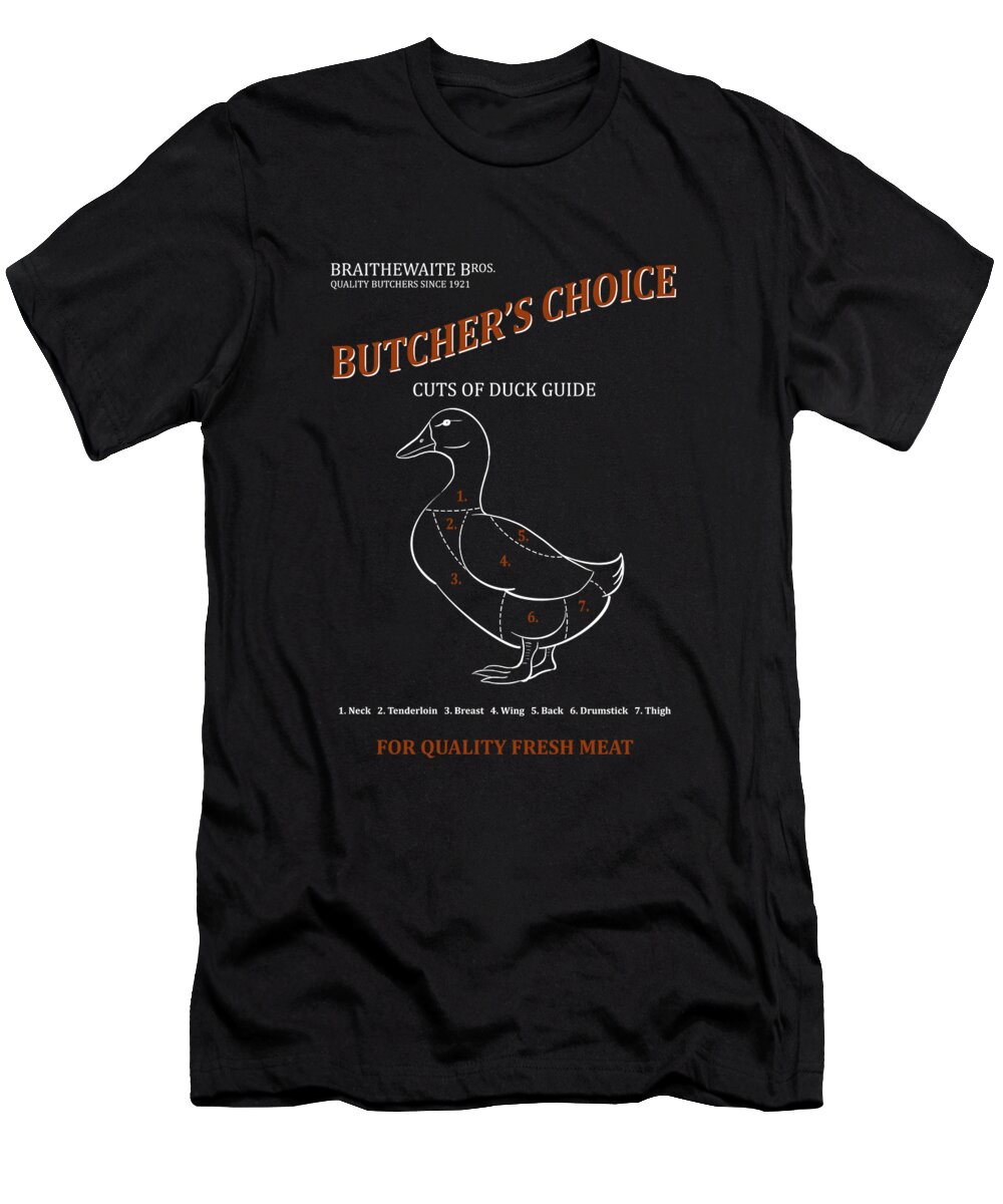 Kitchen Art T-Shirt featuring the photograph Butchery Guide Cuts Of Duck by Mark Rogan