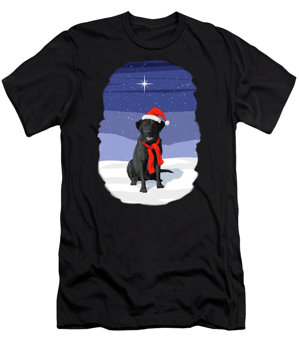 Dogs T-Shirt featuring the digital art Christmas Dog Black Labrador Retriever by Crista Forest
