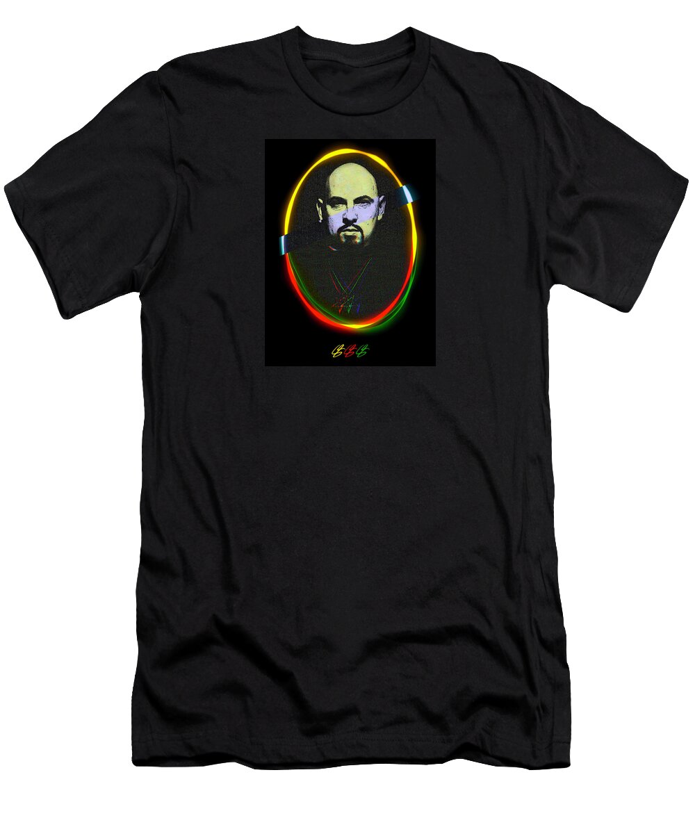 Wunderle Art T-Shirt featuring the digital art Anton Szandor LaVey by Wunderle