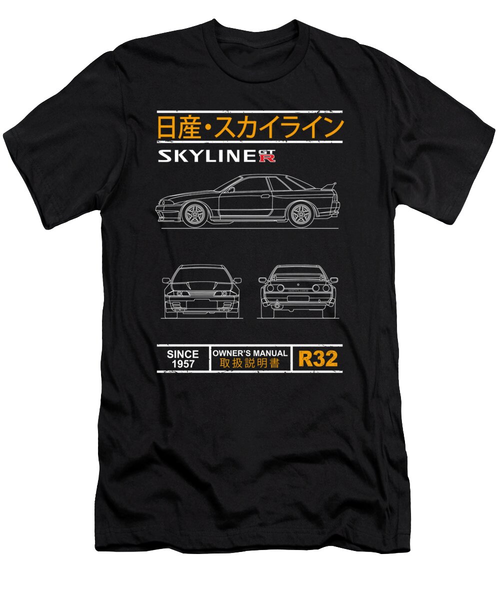 Nissan Skyline R32 T-Shirt featuring the photograph Blueprint of the Skyline R32 by Mark Rogan