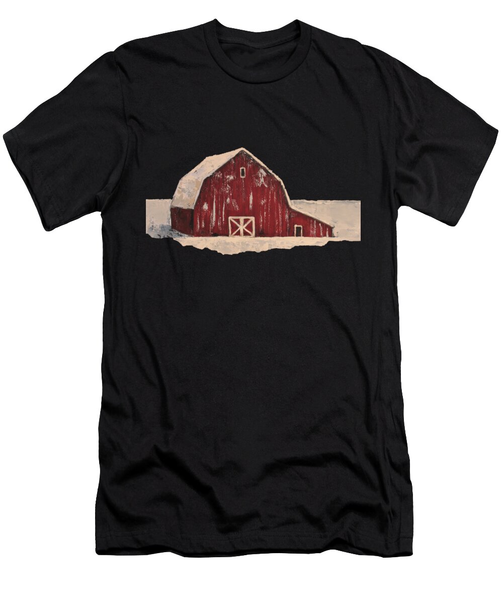 Barn T-Shirt featuring the painting The Red Barn by Lucia Stewart