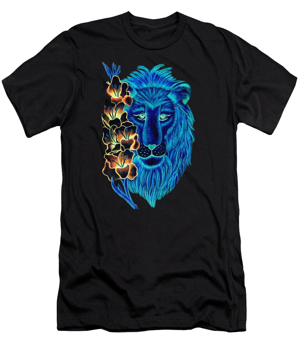 Leo T-Shirt featuring the digital art Leo Gladiolus Blue and Black by Christina Wedberg