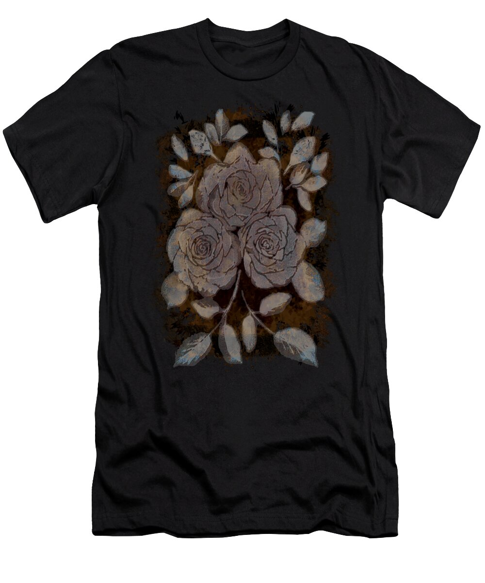 Plants T-Shirt featuring the digital art Beautiful Brown and Gray Rose Fossil by Delynn Addams