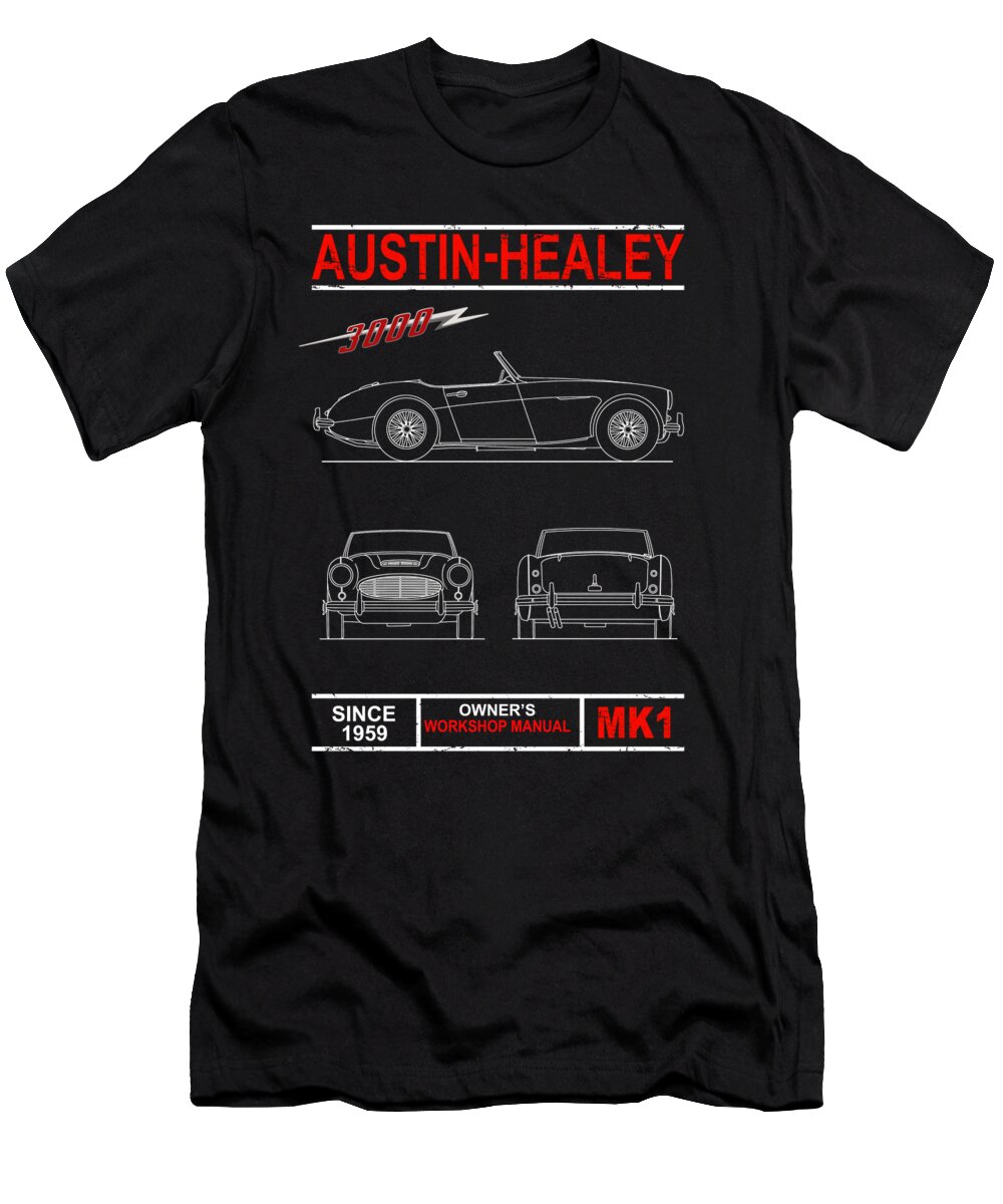 Austin-healey 3000 T-Shirt featuring the photograph The 3000 BN7 Blueprint by Mark Rogan