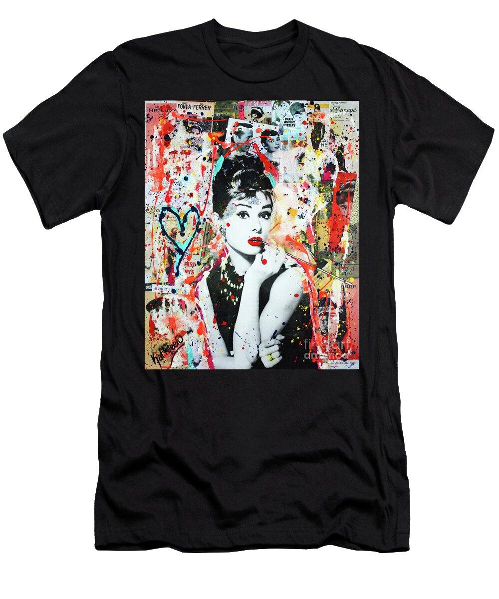 Audreyhepburn T-Shirt featuring the mixed media Audrey Hepburn People by Kathleen Artist PRO