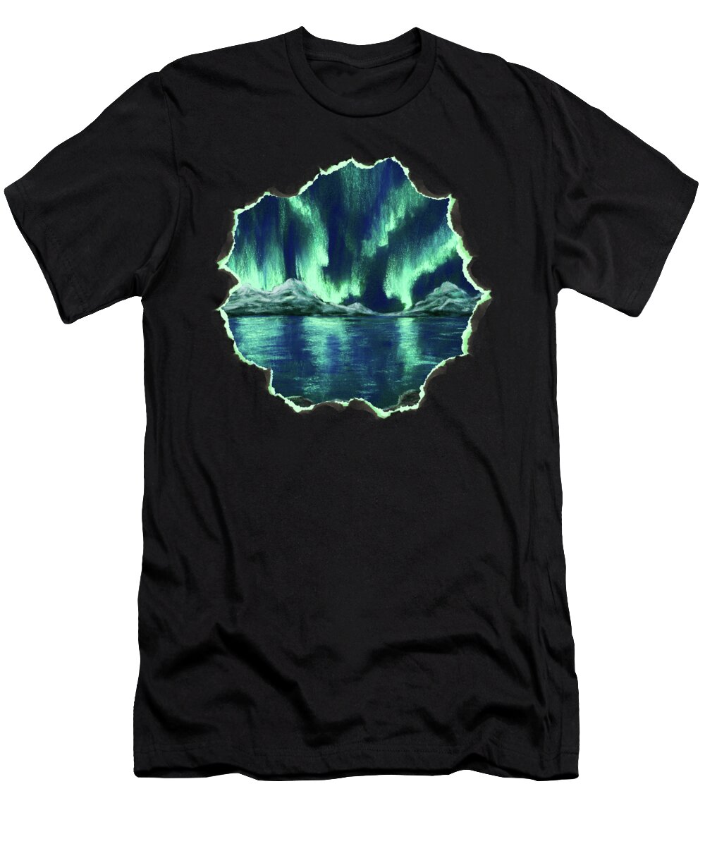 Northern Lights T-Shirt featuring the painting Aurora Borealis by Anastasiya Malakhova