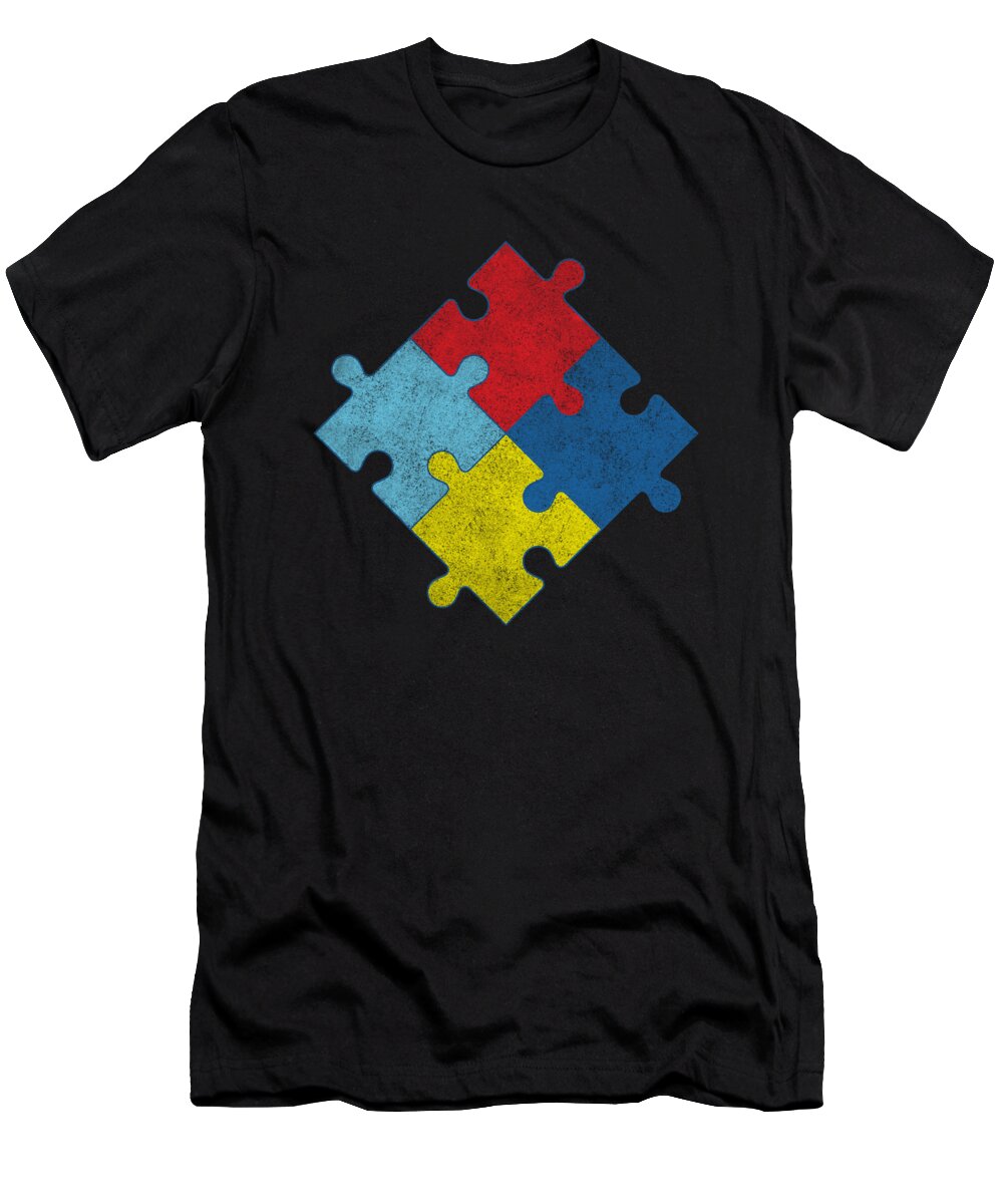 Cool T-Shirt featuring the digital art Autism Awareness Puzzle Pieces Vintage by Flippin Sweet Gear