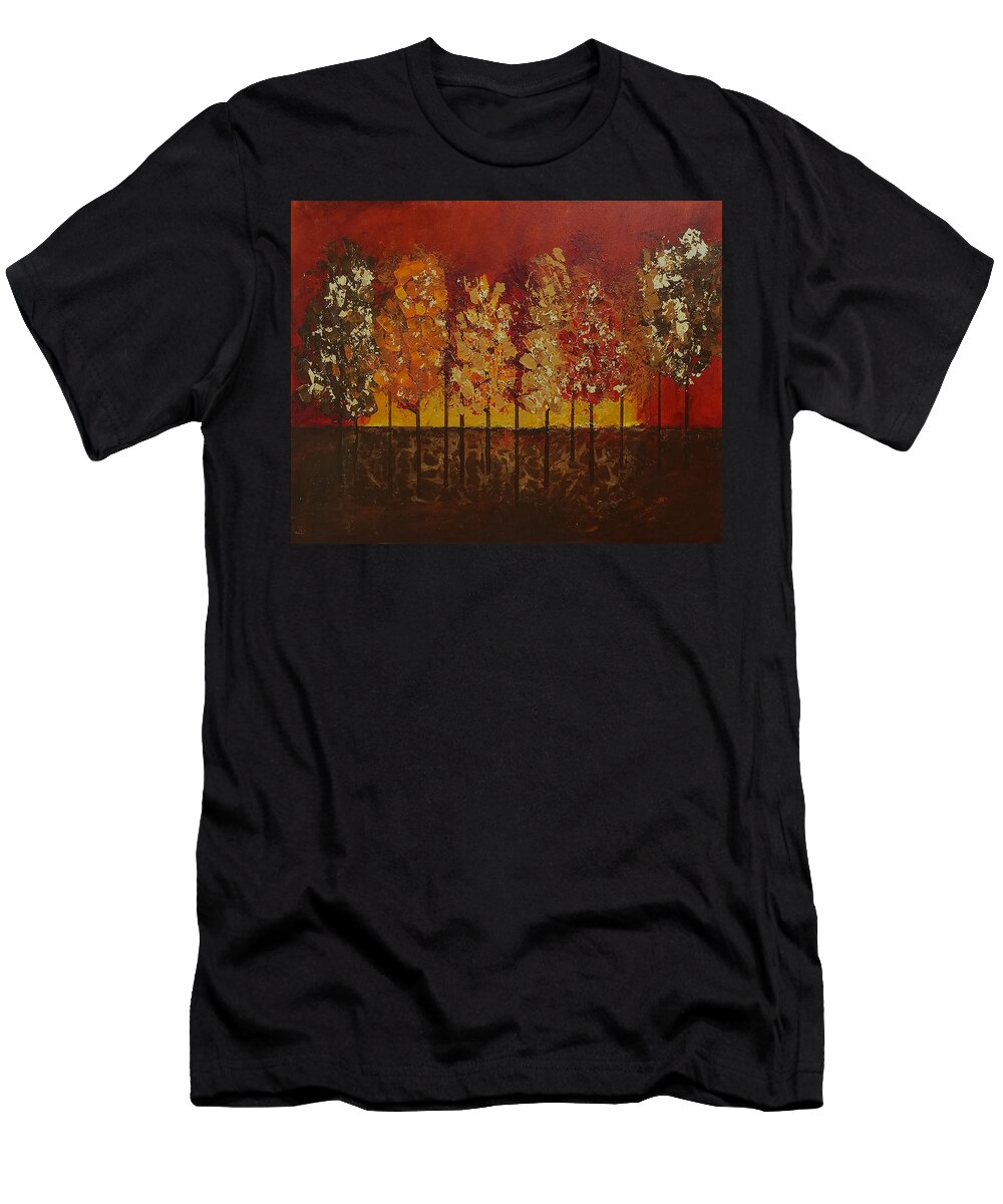 Fall T-Shirt featuring the painting Autumn's Crowning Glory by Linda Bailey