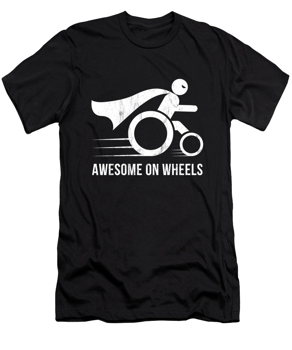 Superhero T-Shirt featuring the drawing Awesome On Wheels Wheelchair Superhero Funny by Noirty Designs
