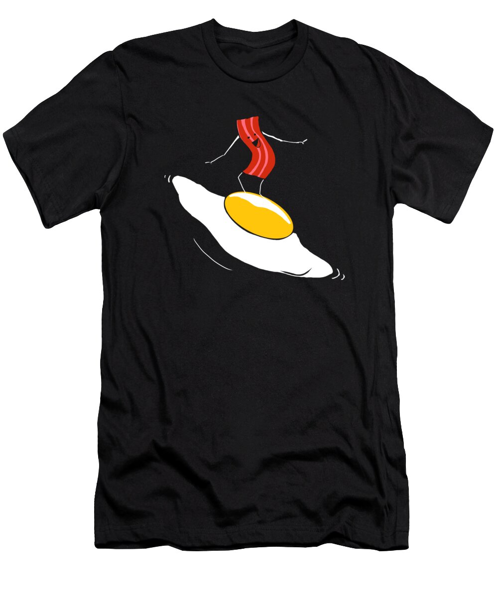 Egg T-Shirt featuring the digital art Bacon Eggs Funny Surfing Egg Crispy Breakfast by Toms Tee Store