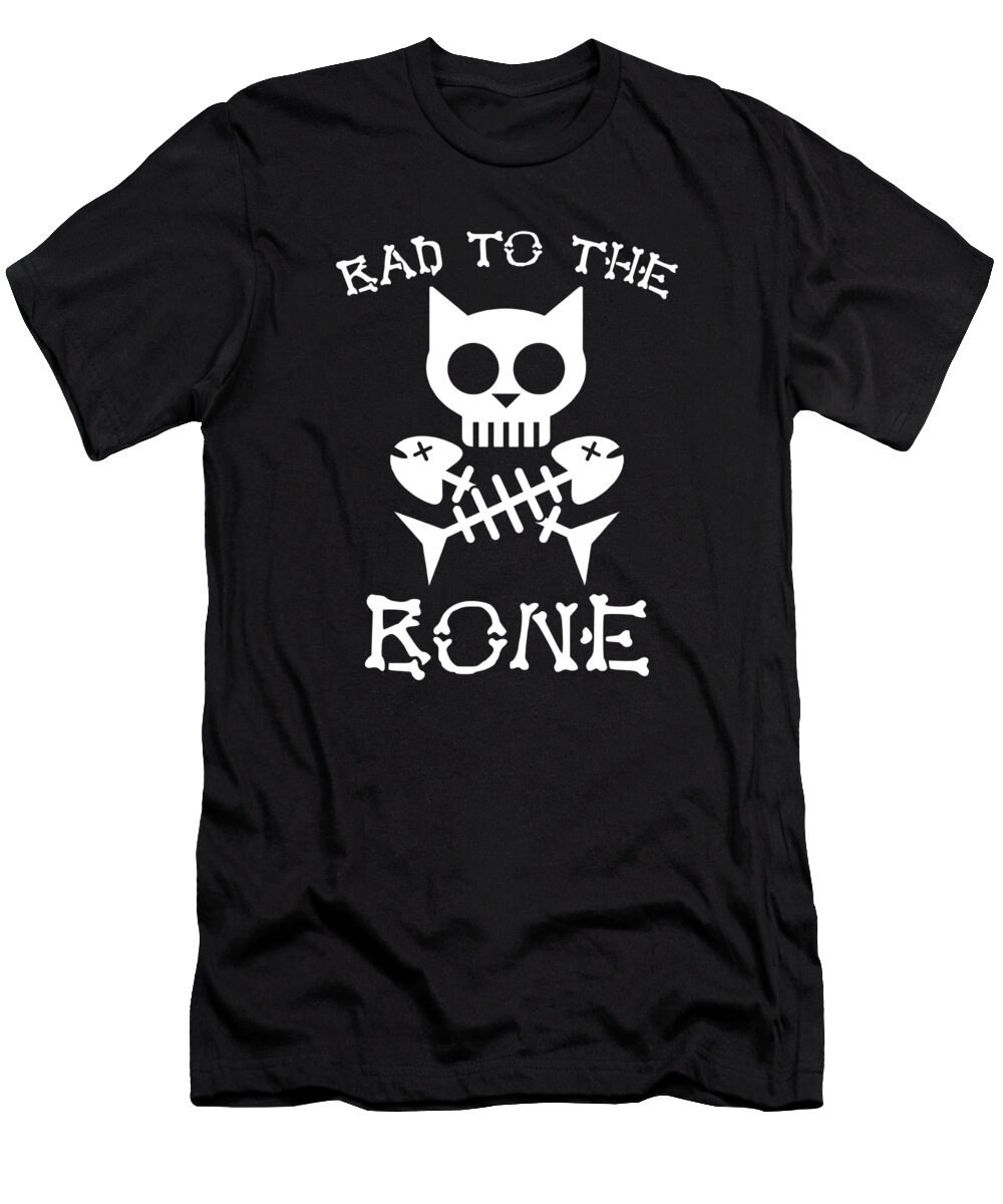 Cat Skull T-Shirt featuring the digital art Bad To The Bone Cat Skull Fish Bone by Jacob Zelazny