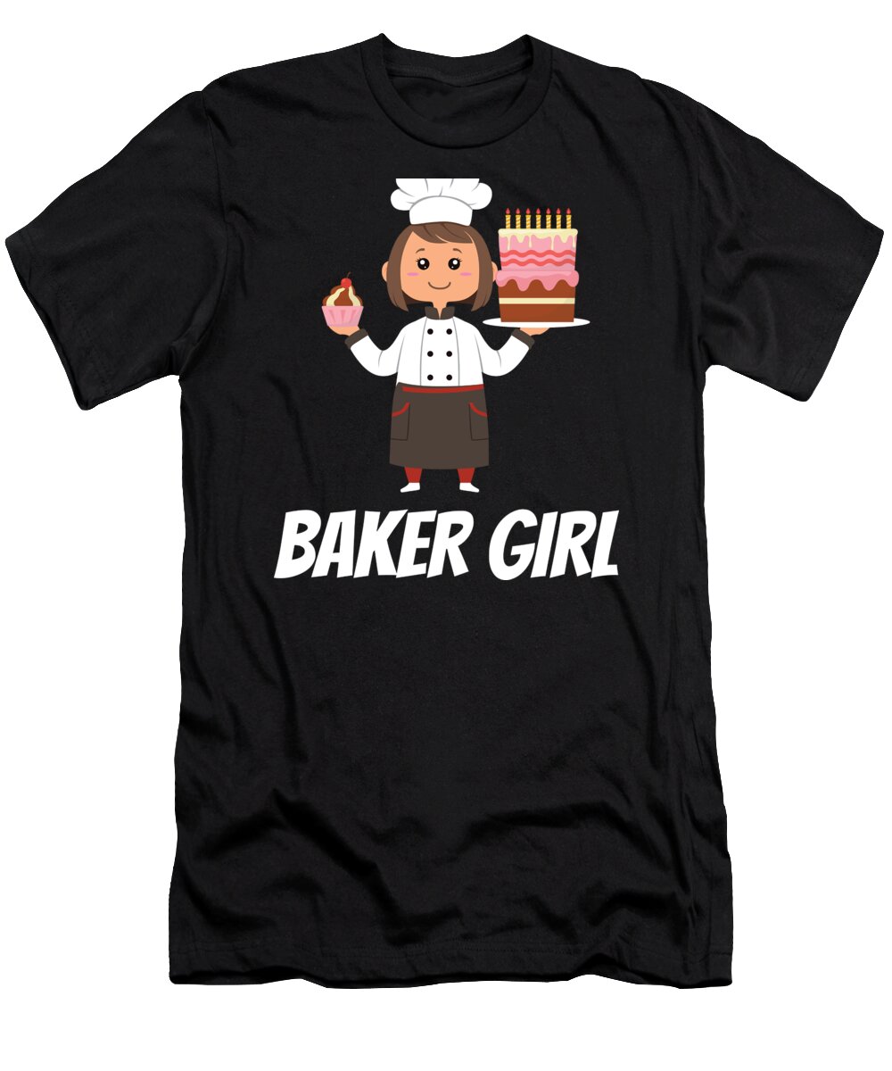 Chocolate T-Shirt featuring the digital art Baker Girl Cute Cartoon Baking Cake Cupcakes Gift by Haselshirt