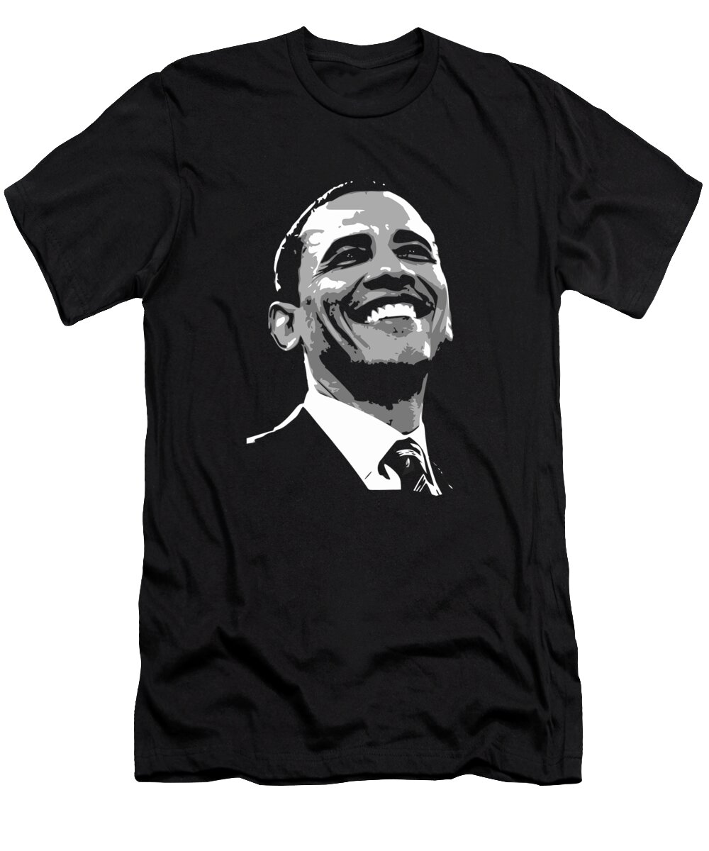 Barack T-Shirt featuring the digital art Barack Obama Black and White by Filip Schpindel