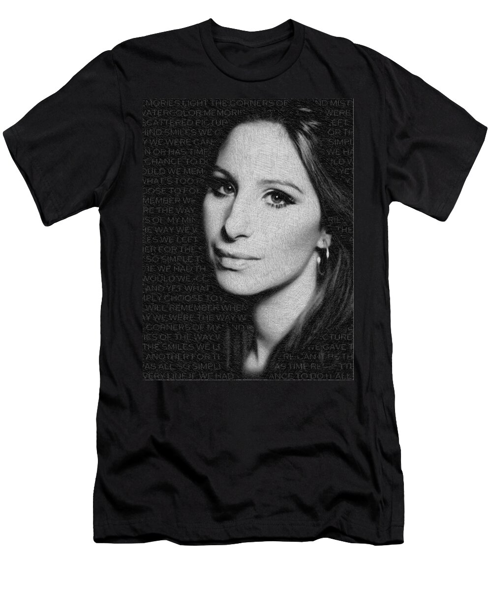 Barbra Streisand T-Shirt featuring the painting Barbra Streisand And Lyrics by Tony Rubino